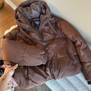 Brown Puffer Jacket with Hood